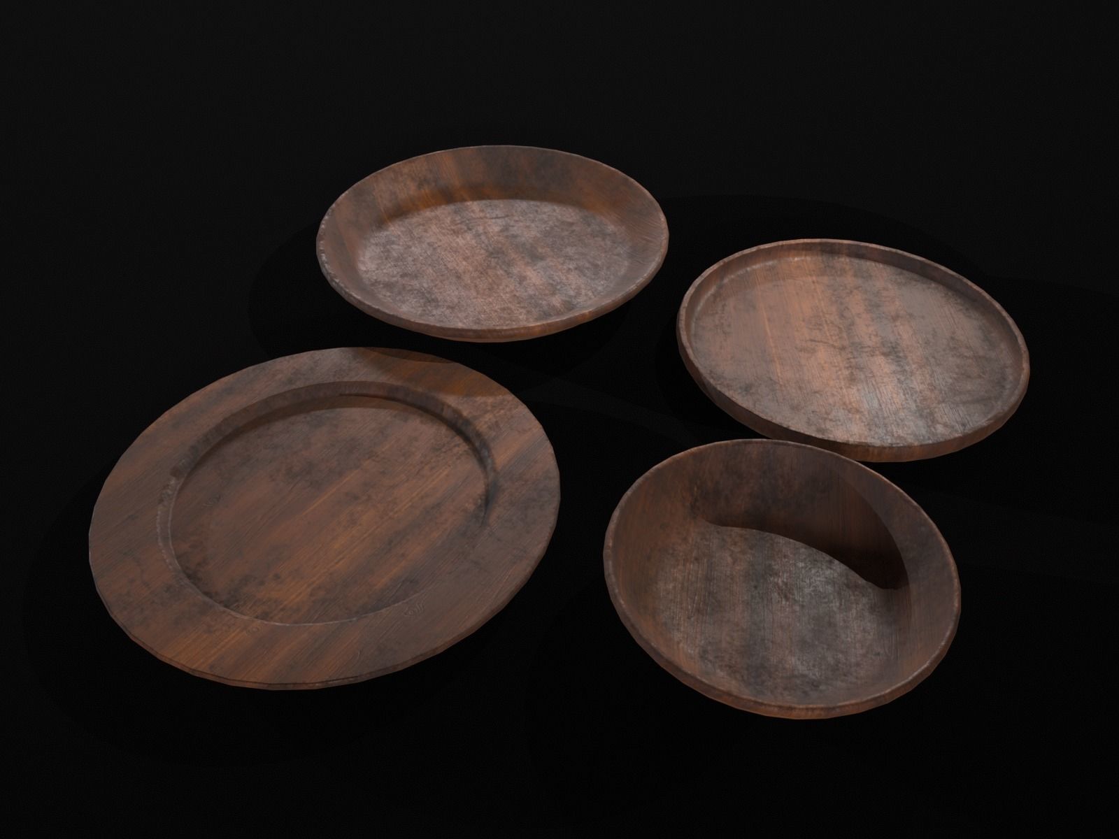 Medieval Wood Dishes Set Low-poly 3D model_4