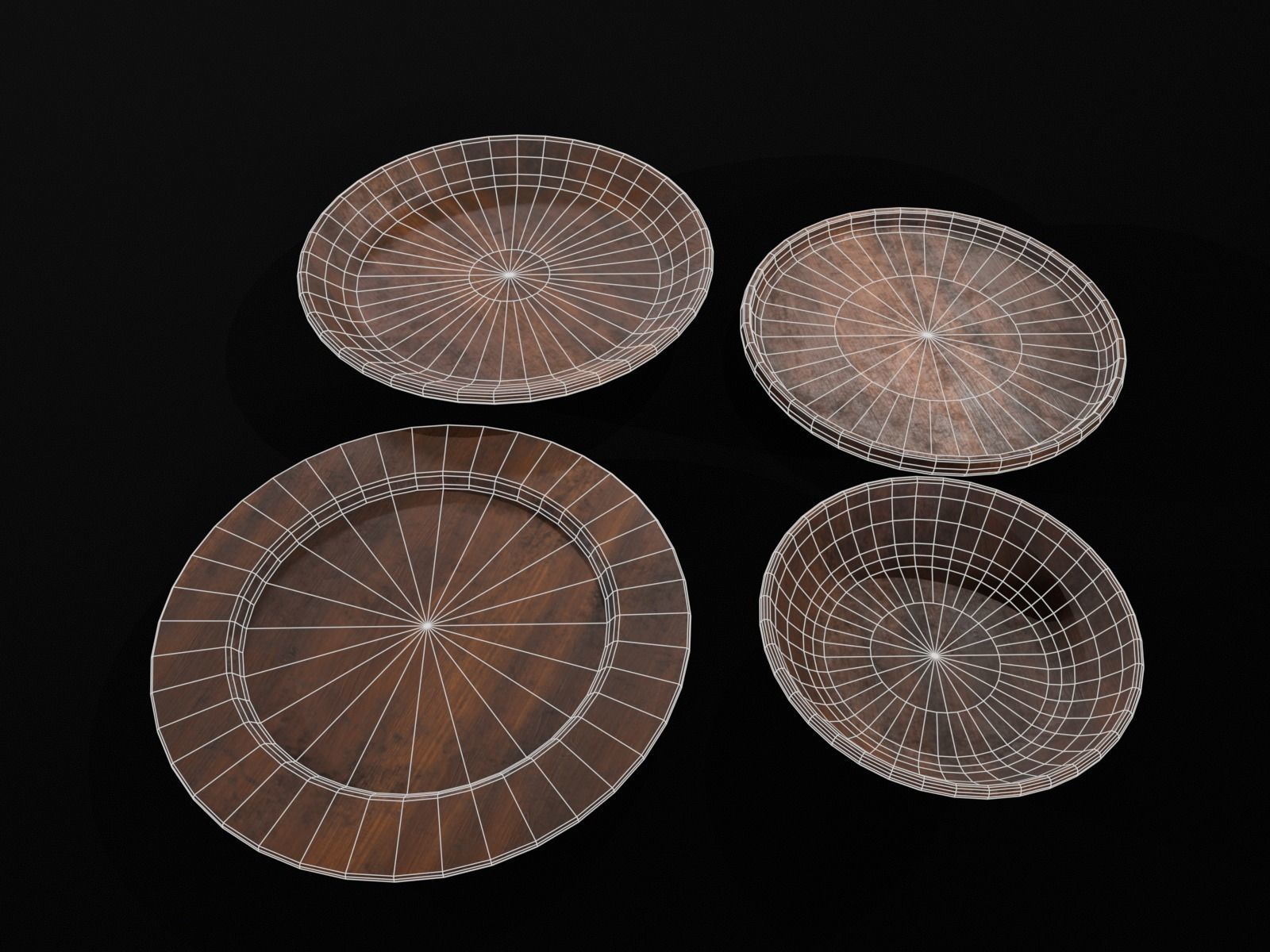 Medieval Wood Dishes Set Low-poly 3D model_3