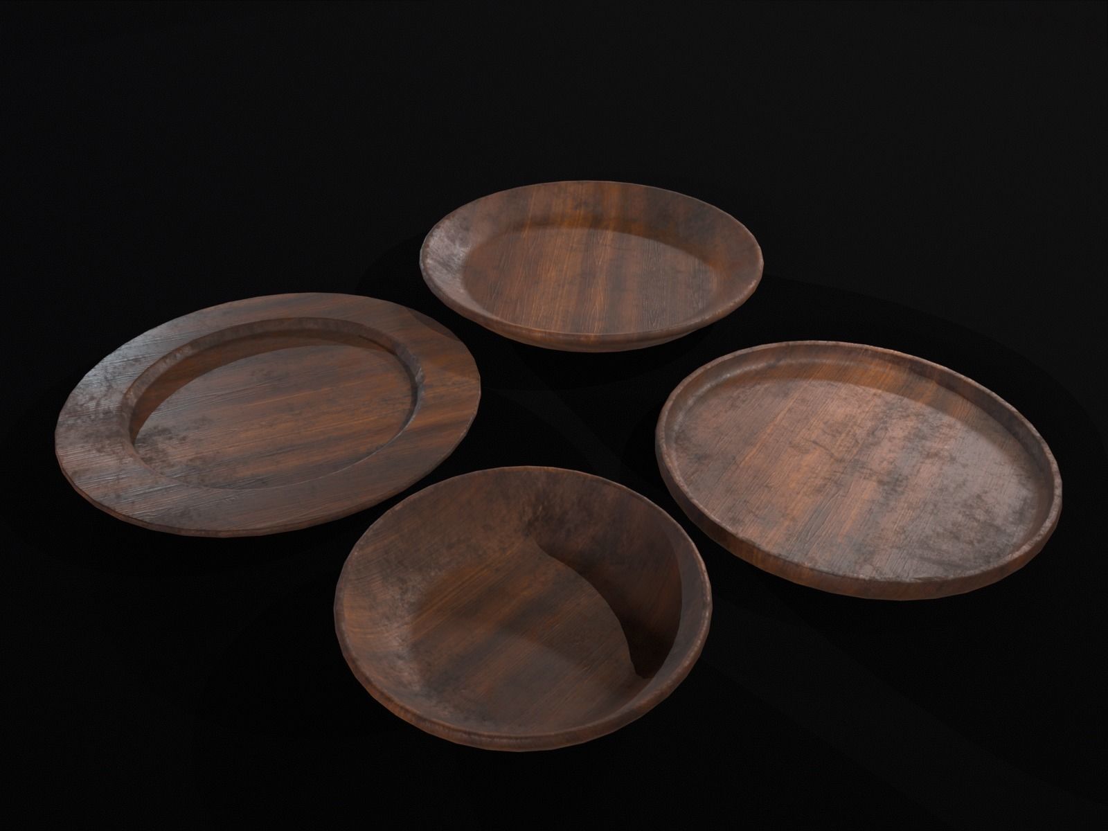 Medieval Wood Dishes Set Low-poly 3D model_8