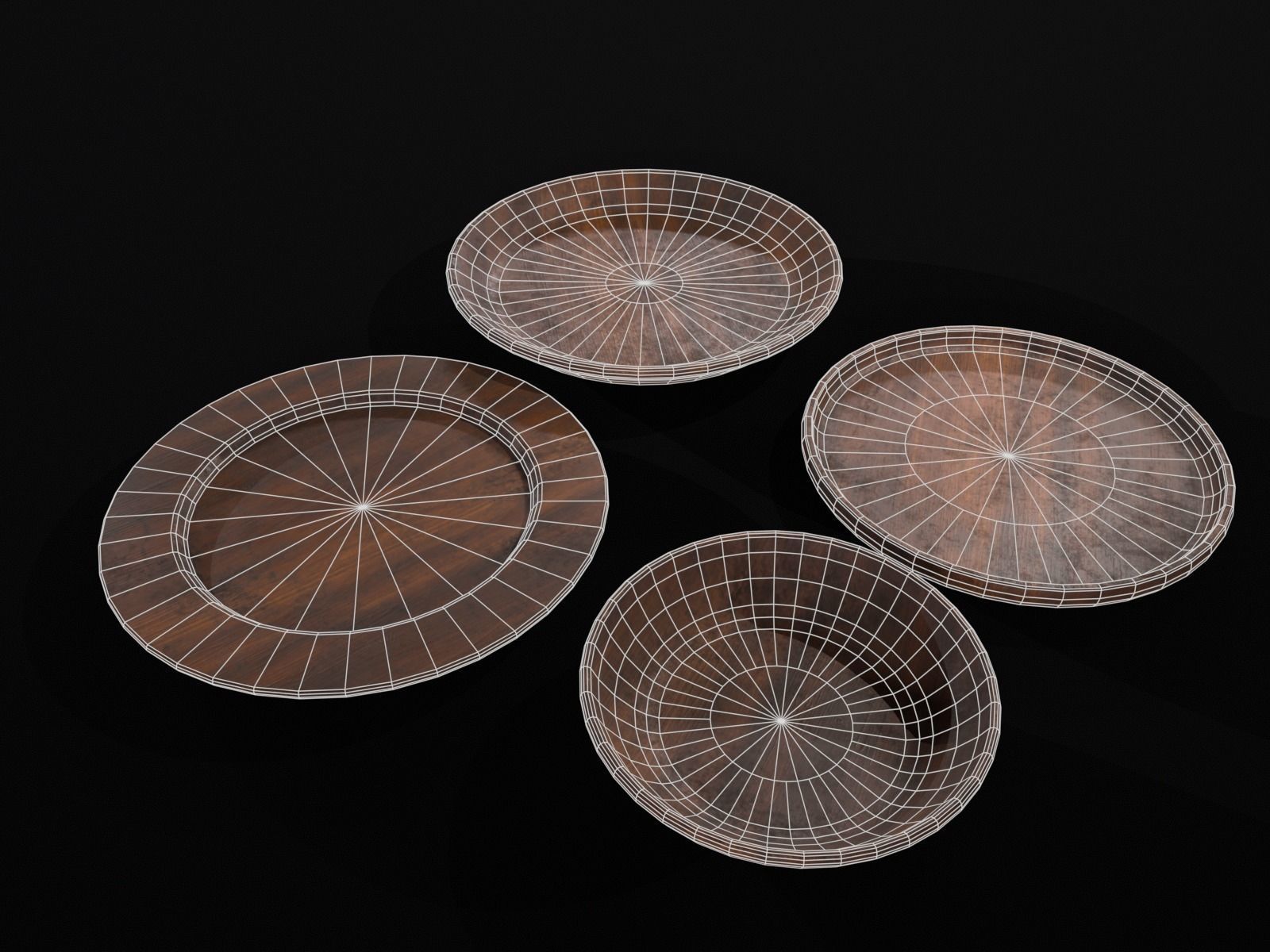 Medieval Wood Dishes Set Low-poly 3D model_7