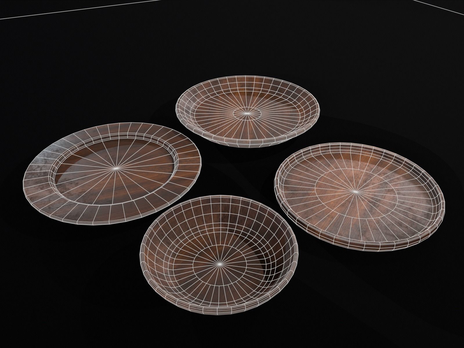 Medieval Wood Dishes Set Low-poly 3D model_9
