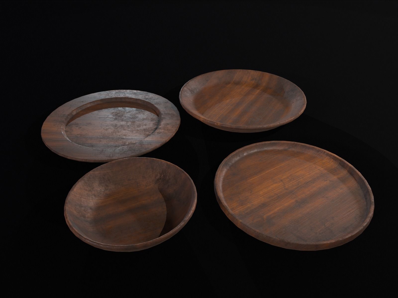 Medieval Wood Dishes Set Low-poly 3D model_10