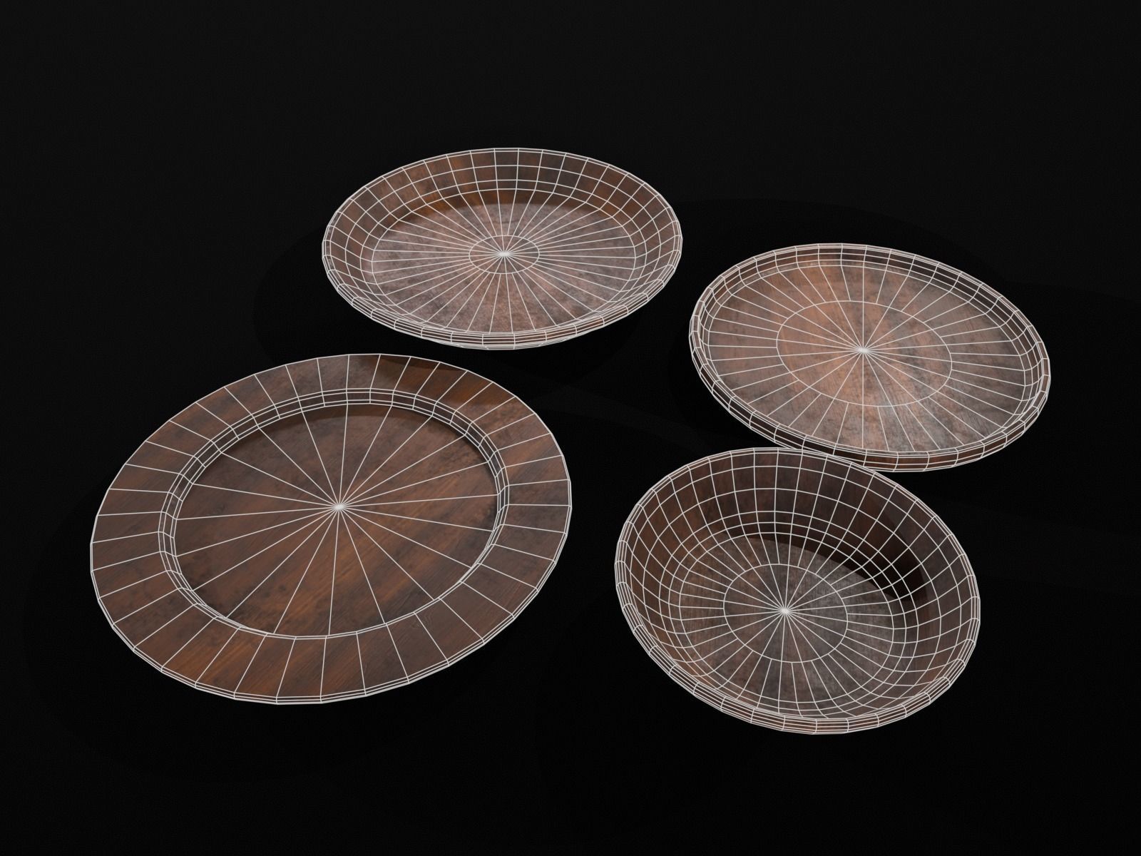 Medieval Wood Dishes Set Low-poly 3D model_5