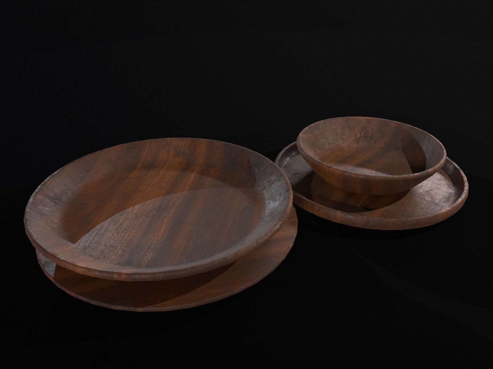 Medieval Wood Dishes Set Low-poly 3D model_22