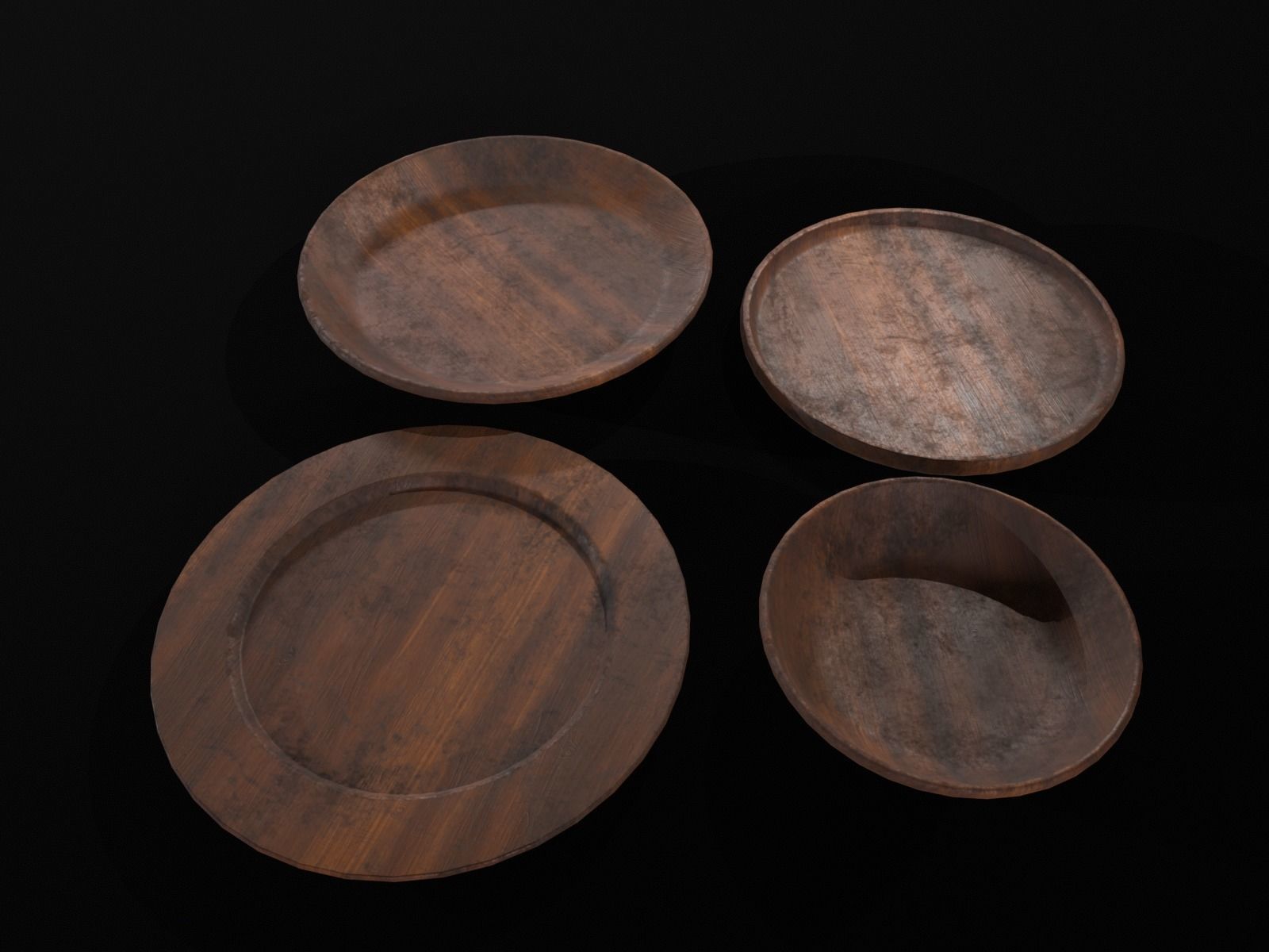 Medieval Wood Dishes Set Low-poly 3D model_2