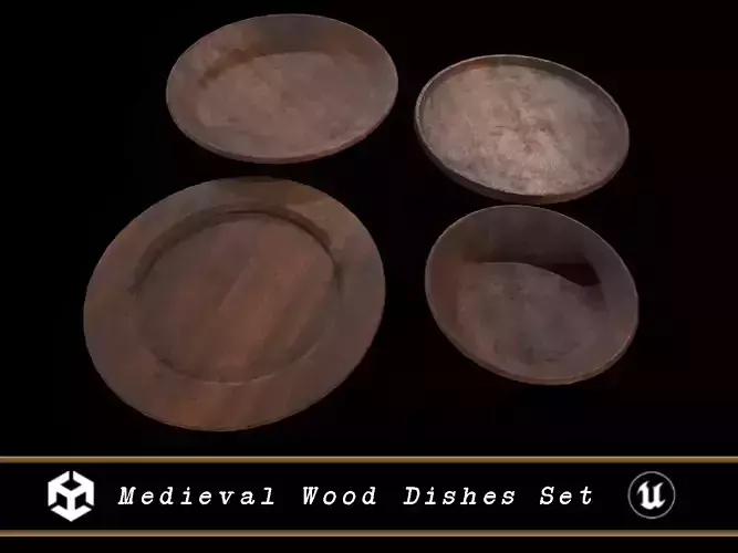 Medieval Wood Dishes Set Low-poly 3D model