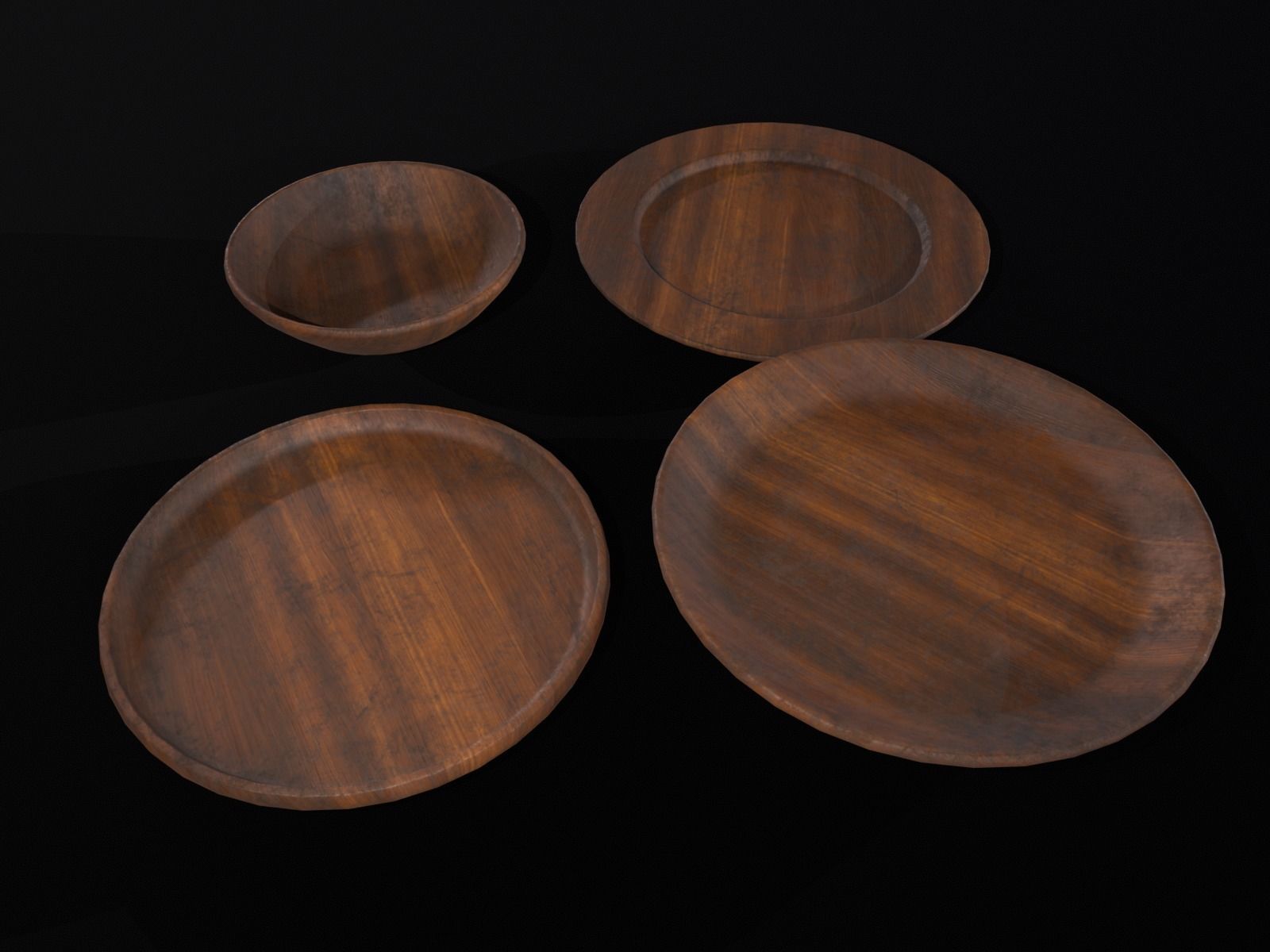 Medieval Wood Dishes Set Low-poly 3D model_18