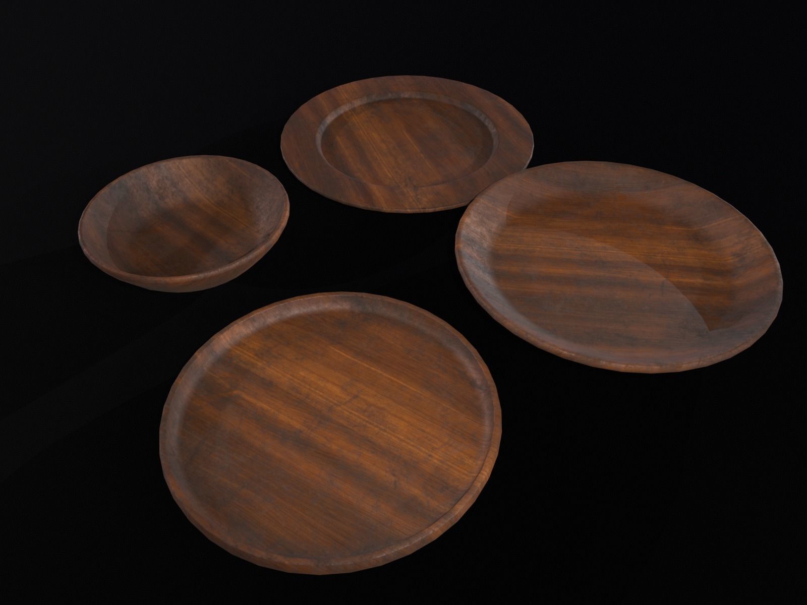 Medieval Wood Dishes Set Low-poly 3D model_16