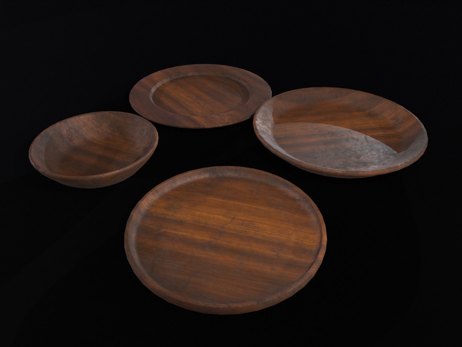 Medieval Wood Dishes Set Low-poly 3D model_14