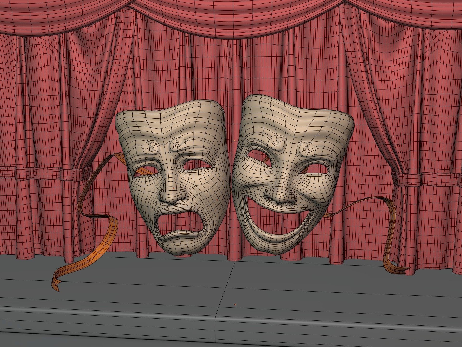 Theater Masks 3D model_2