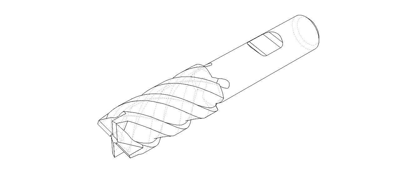 20mm Metric Single End Mill - 4 flutes 3D model_3