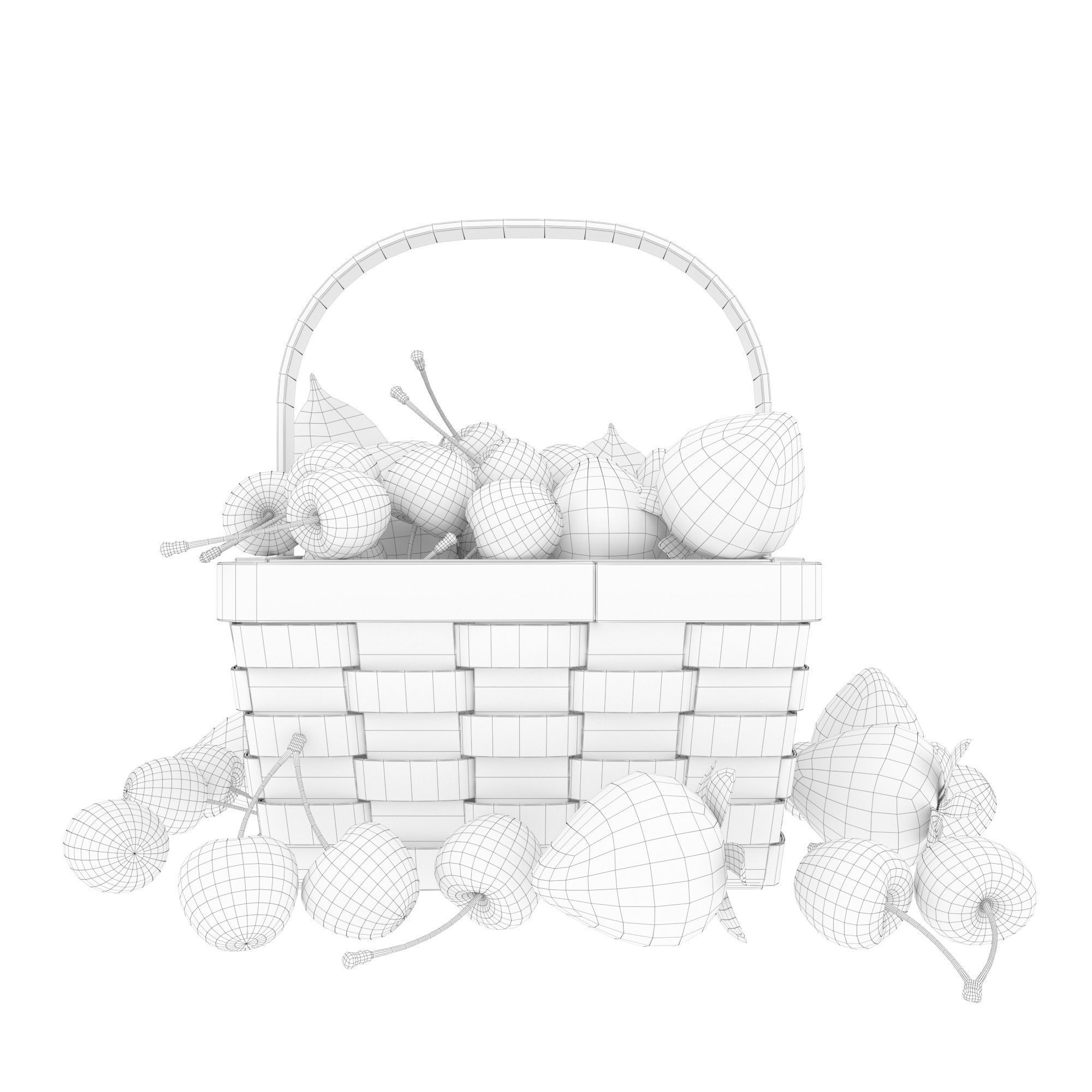 Basket with cherries and strawberries 3D model_7