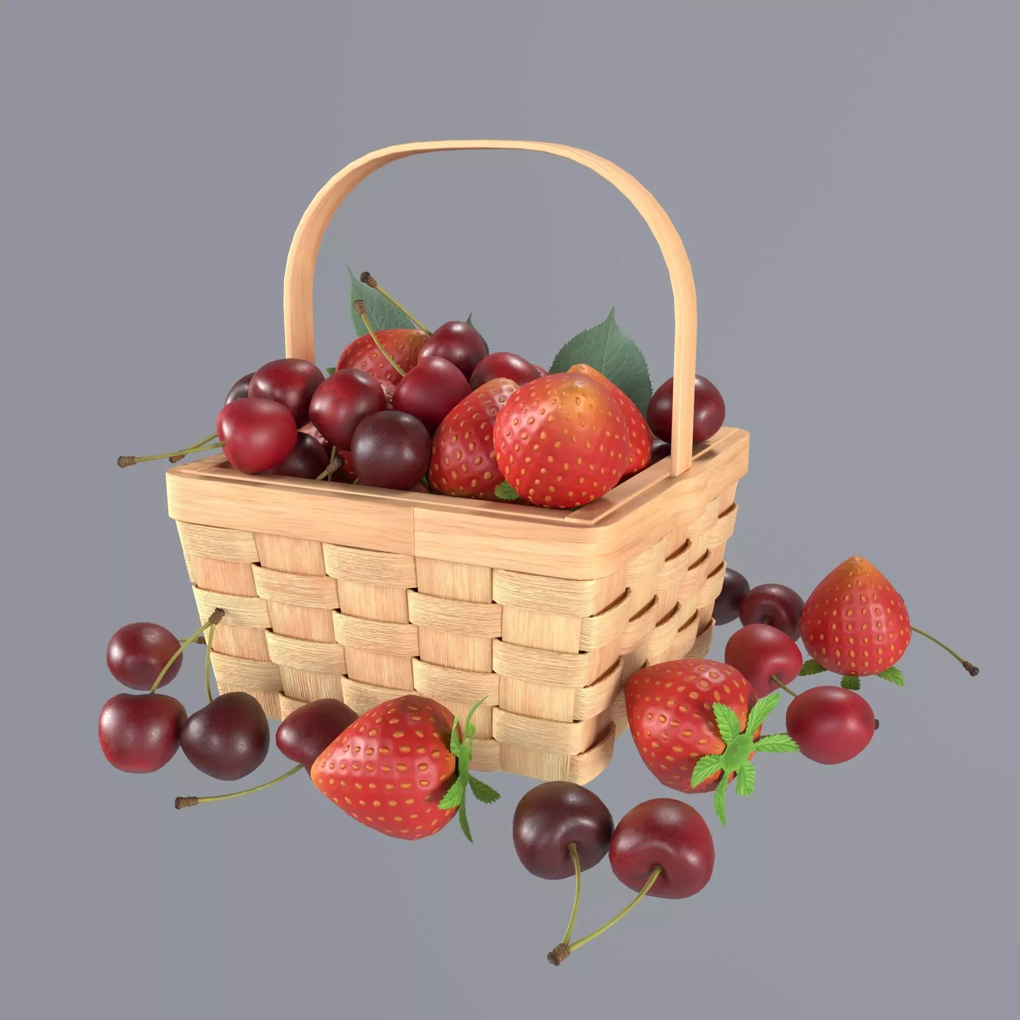 Basket with cherries and strawberries 3D model_0
