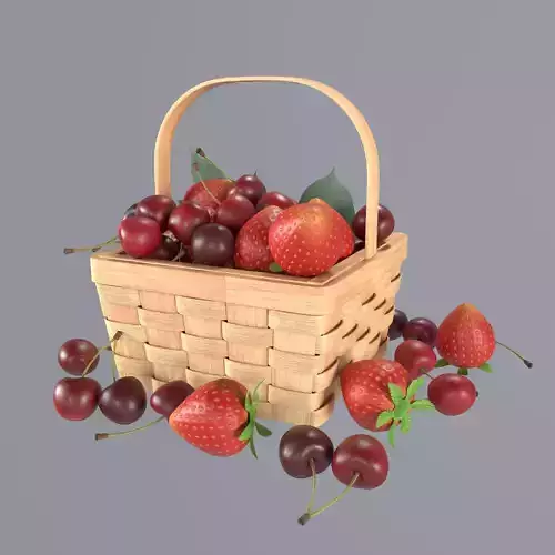 Basket with cherries and strawberries