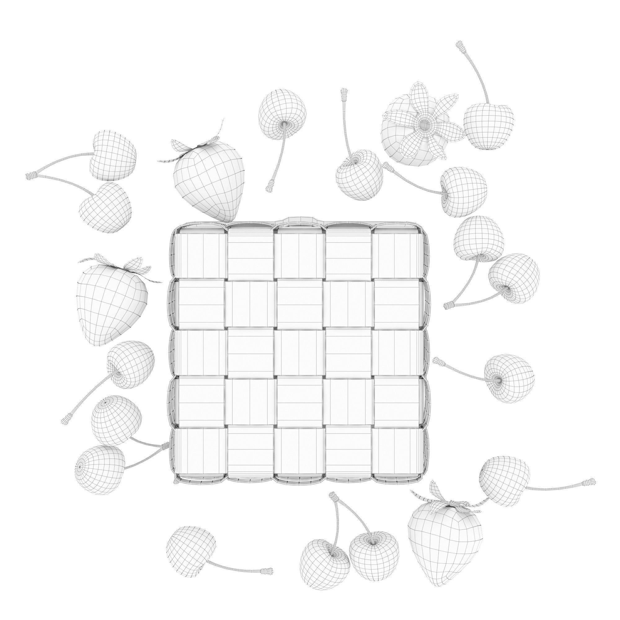 Basket with cherries and strawberries 3D model_9
