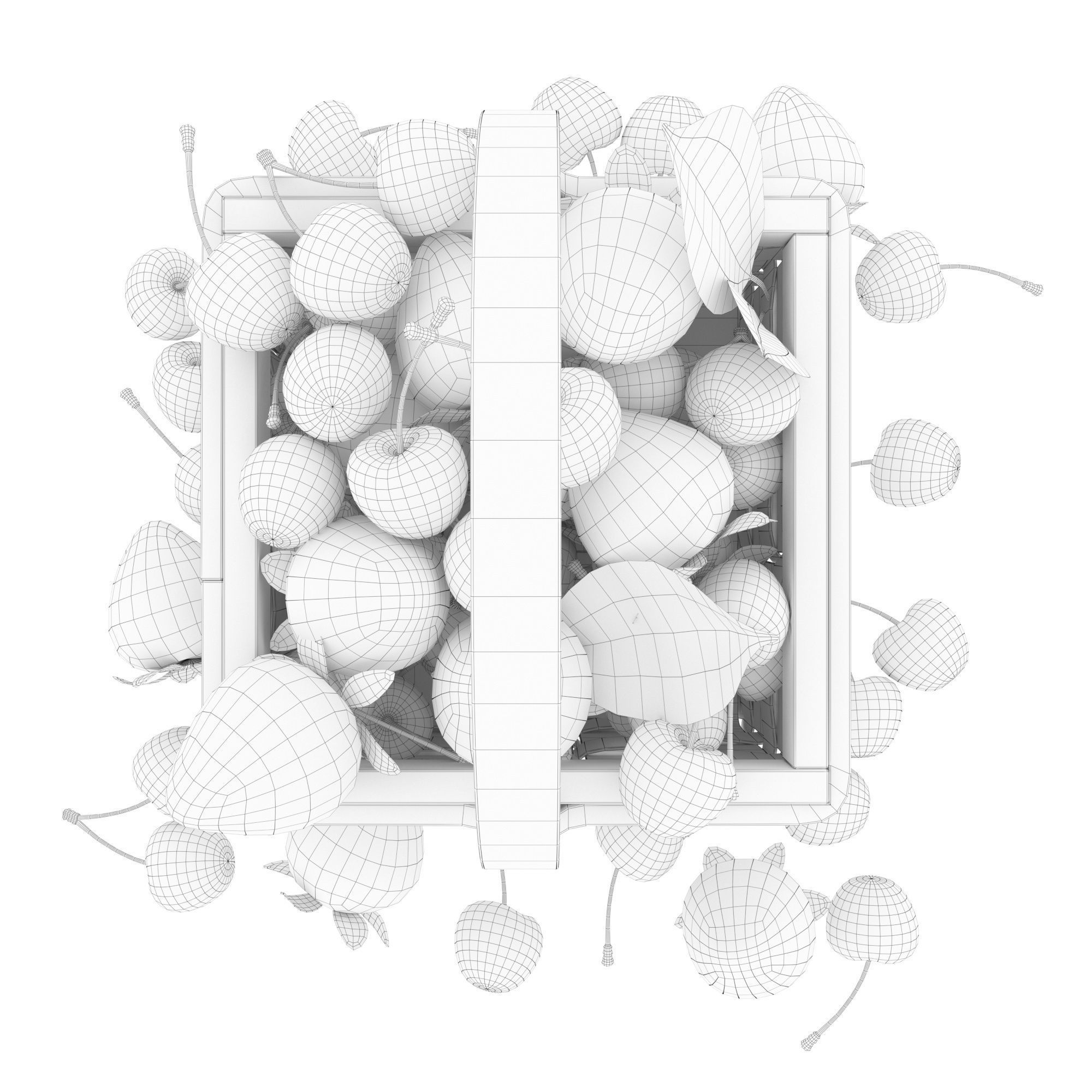 Basket with cherries and strawberries 3D model_11