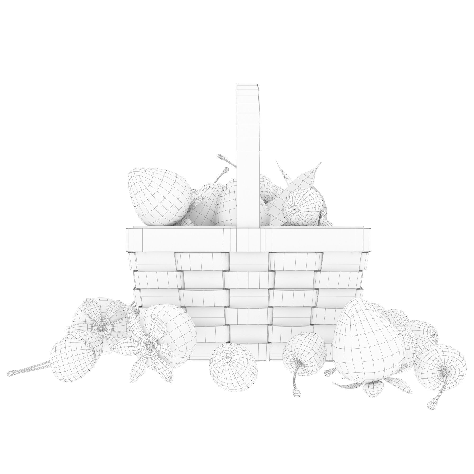 Basket with cherries and strawberries 3D model_8