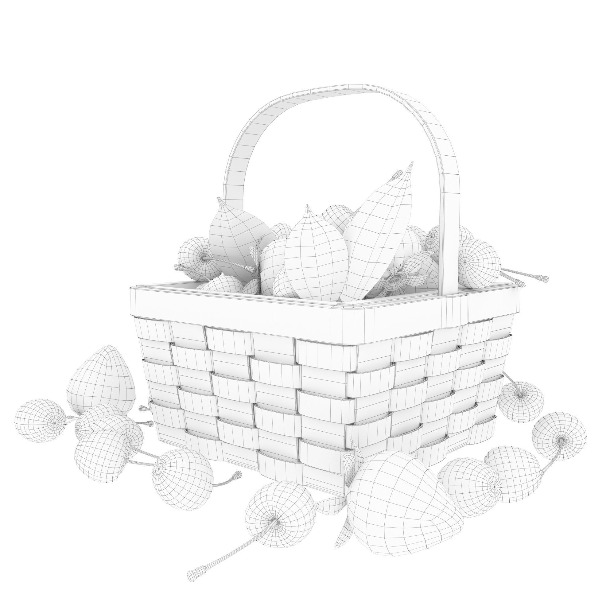 Basket with cherries and strawberries 3D model_6