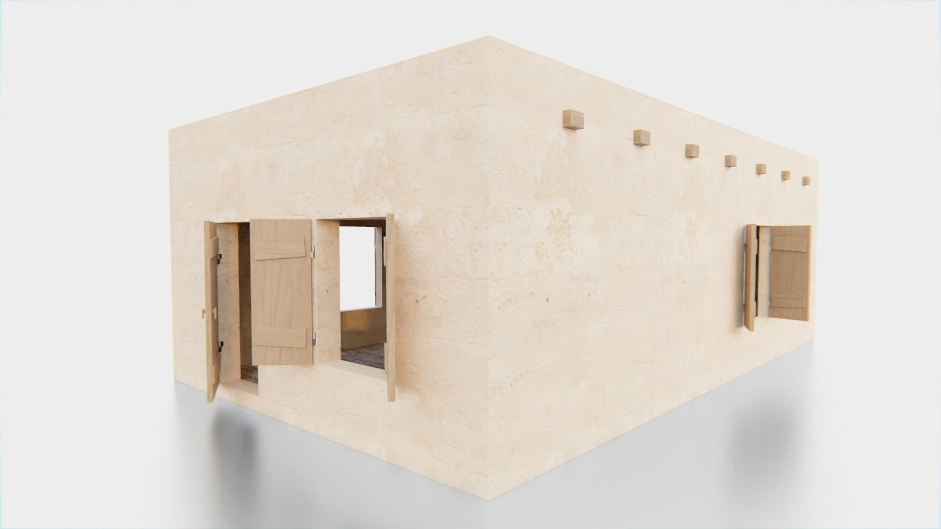 Desert ancient house with door  and window 1 Low-poly 3D model_1