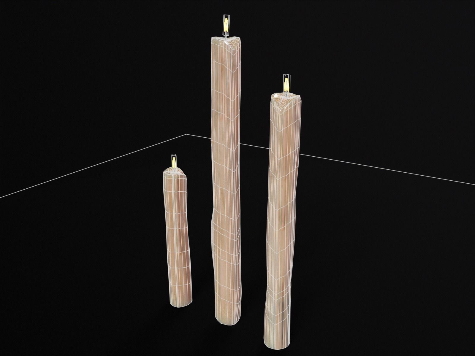 Thin Melted Candles Low-poly 3D model_5
