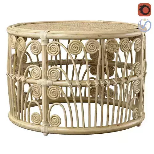 Bamboo Round table with rattan tabletop