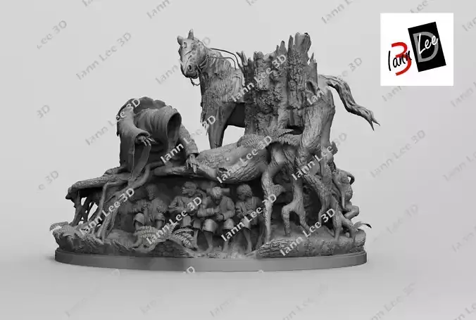Lord of the Ring  Nazgul vs Hobbits  Diorama 3D print model