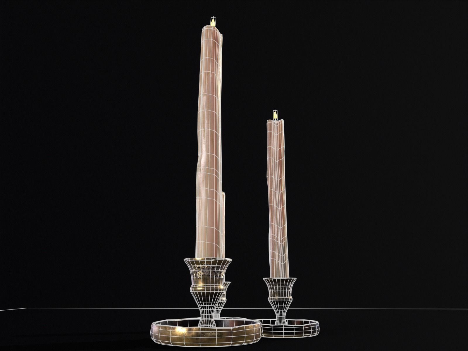 Medieval Elegant Brass Candle Stick Set Low-poly 3D model_19