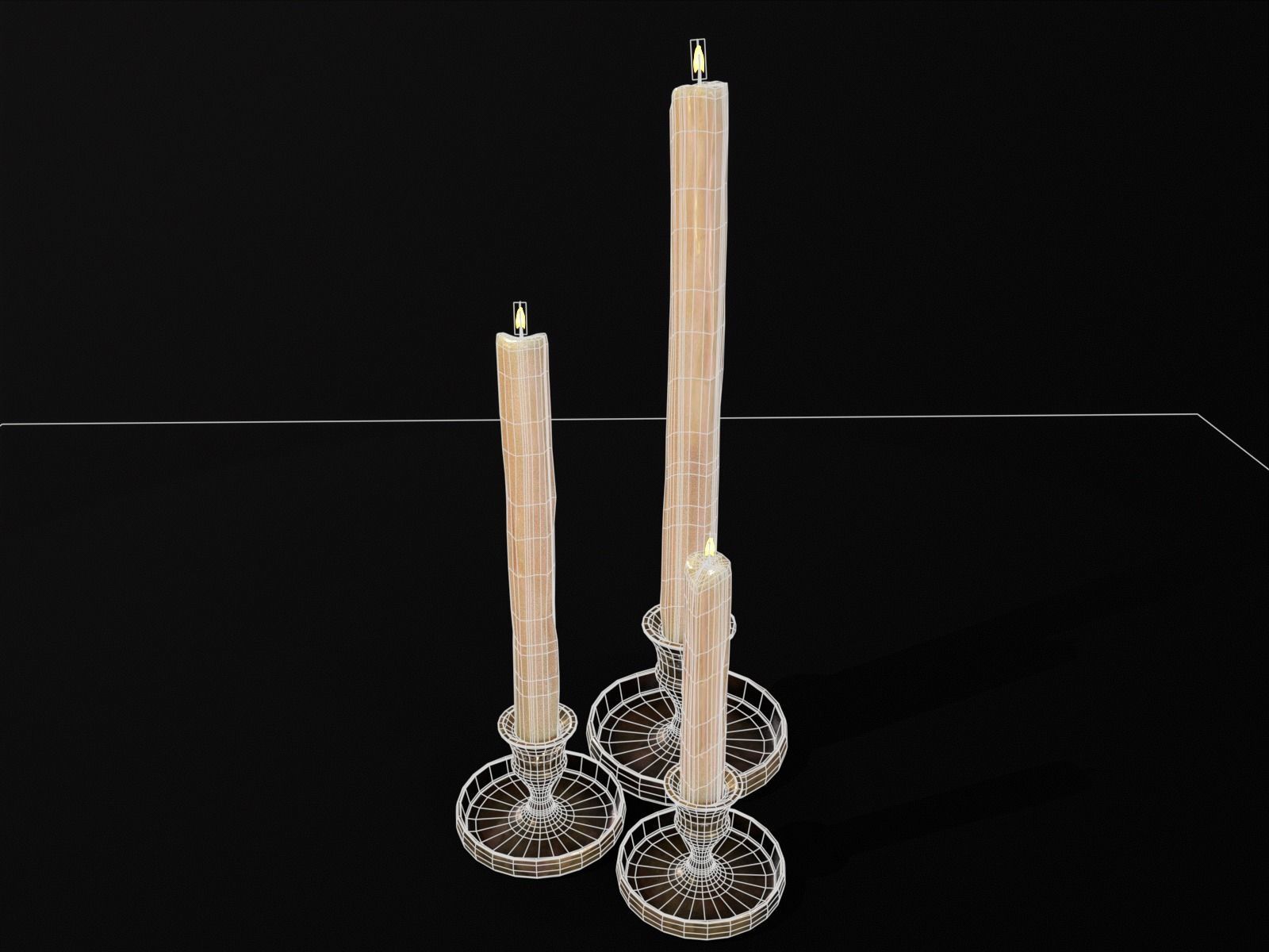 Medieval Elegant Brass Candle Stick Set Low-poly 3D model_5