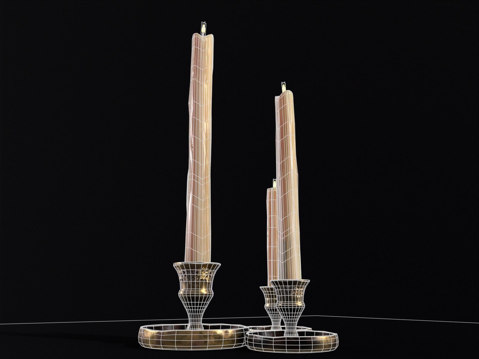 Medieval Elegant Brass Candle Stick Set Low-poly 3D model_23