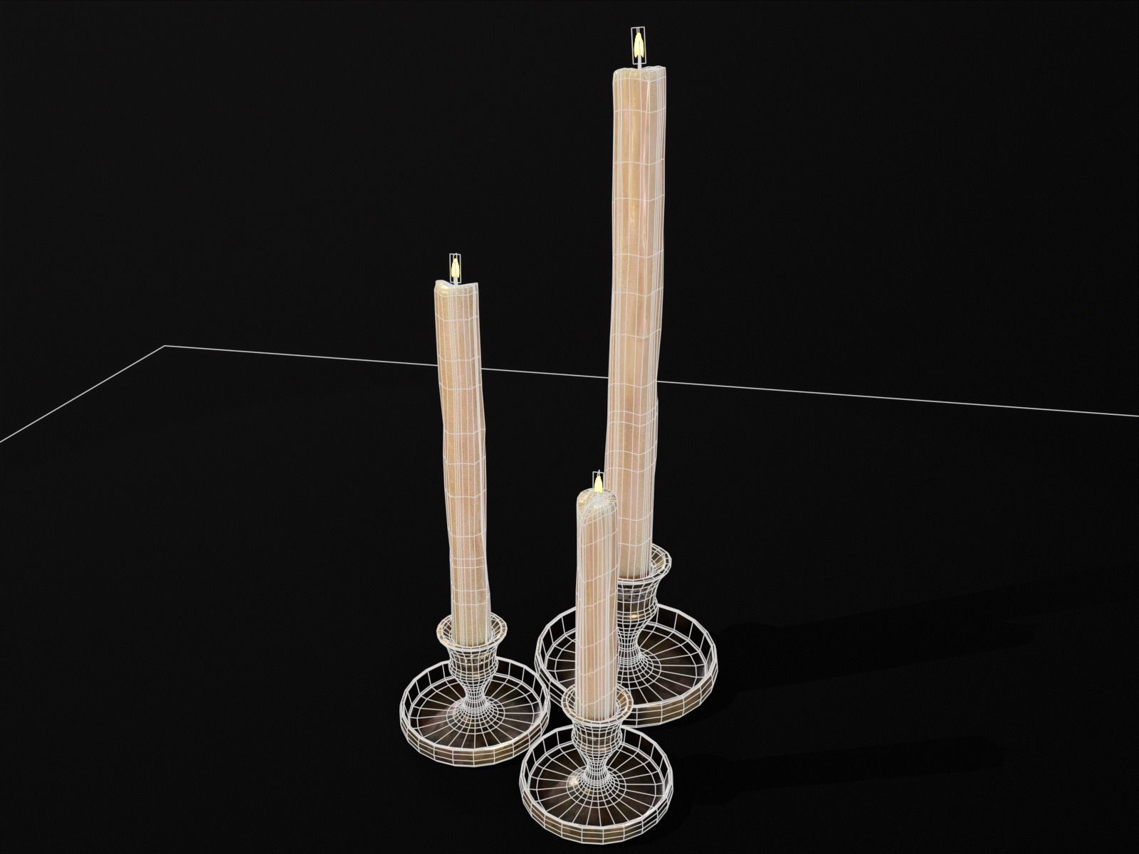 Medieval Elegant Brass Candle Stick Set Low-poly 3D model_7