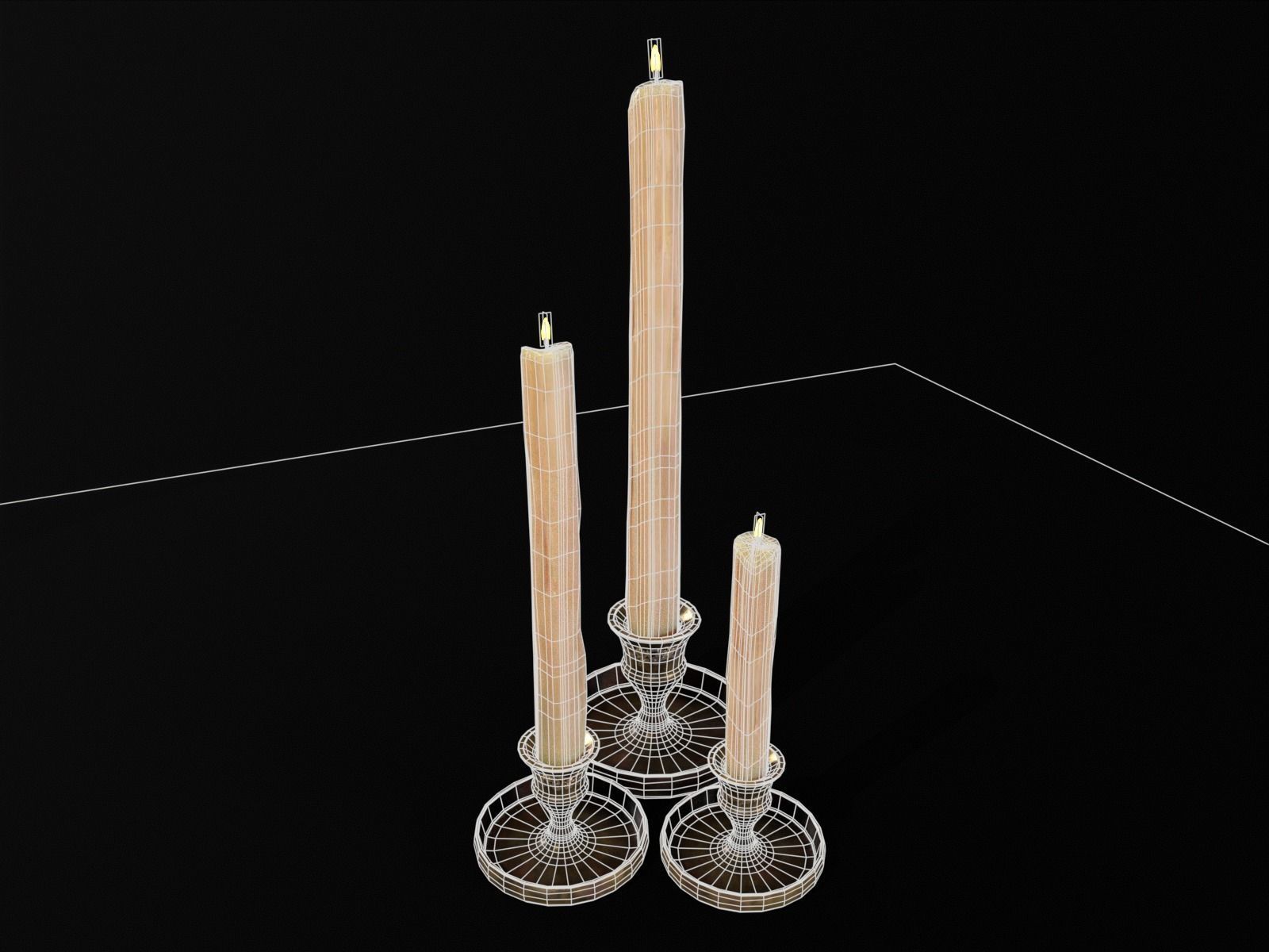 Medieval Elegant Brass Candle Stick Set Low-poly 3D model_3