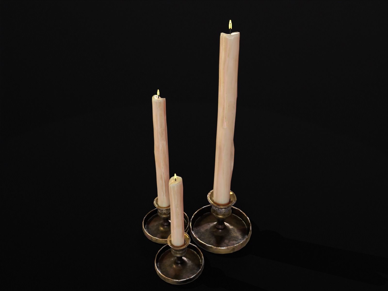 Medieval Elegant Brass Candle Stick Set Low-poly 3D model_10