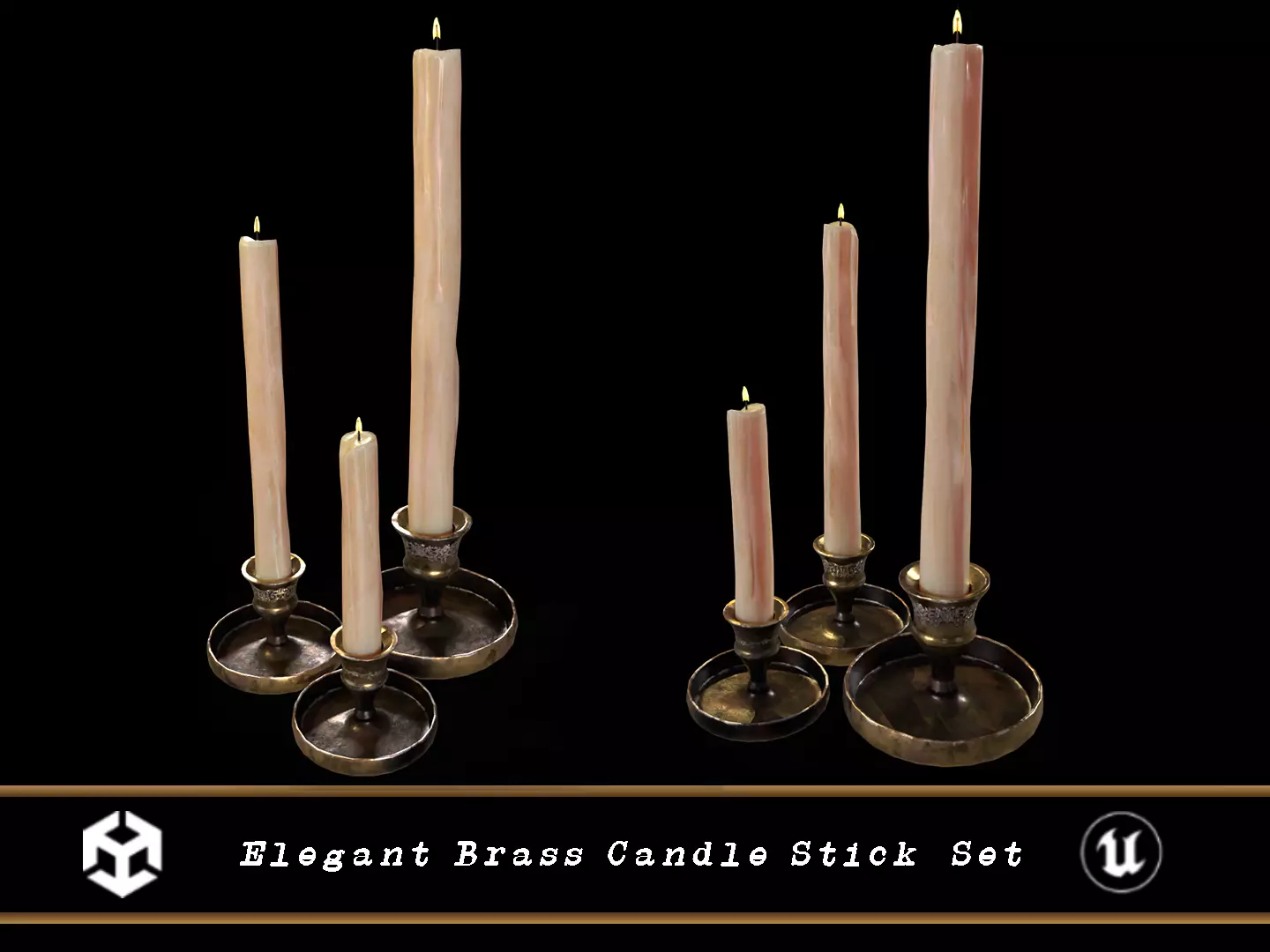 Medieval Elegant Brass Candle Stick Set Low-poly 3D model_0
