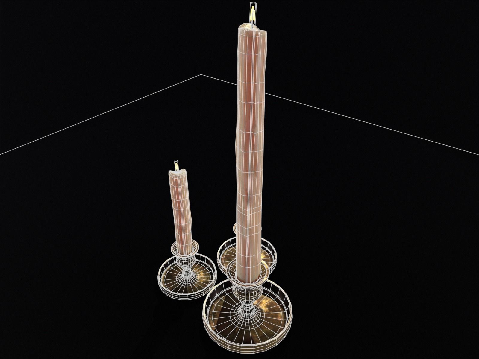 Medieval Elegant Brass Candle Stick Set Low-poly 3D model_17