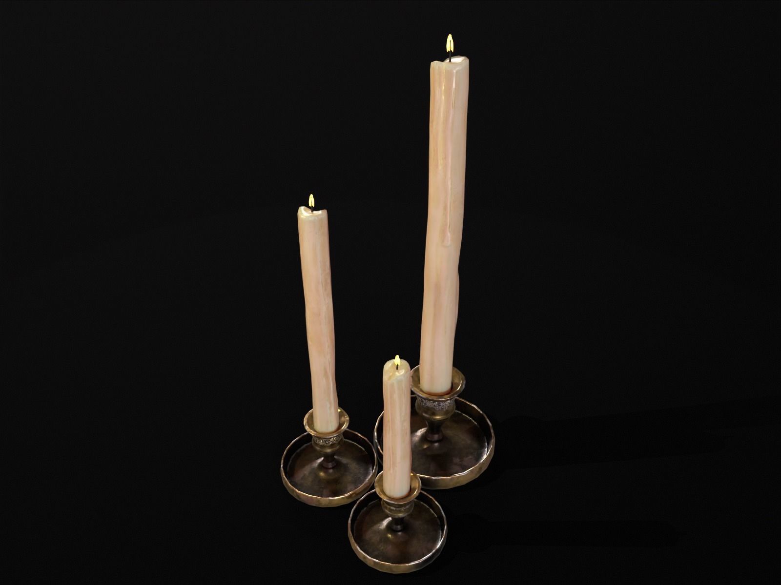 Medieval Elegant Brass Candle Stick Set Low-poly 3D model_8