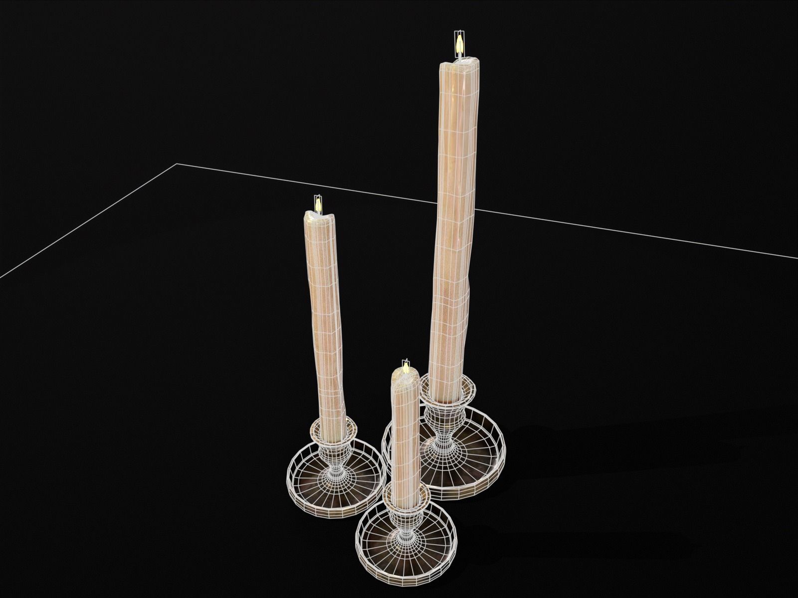 Medieval Elegant Brass Candle Stick Set Low-poly 3D model_9