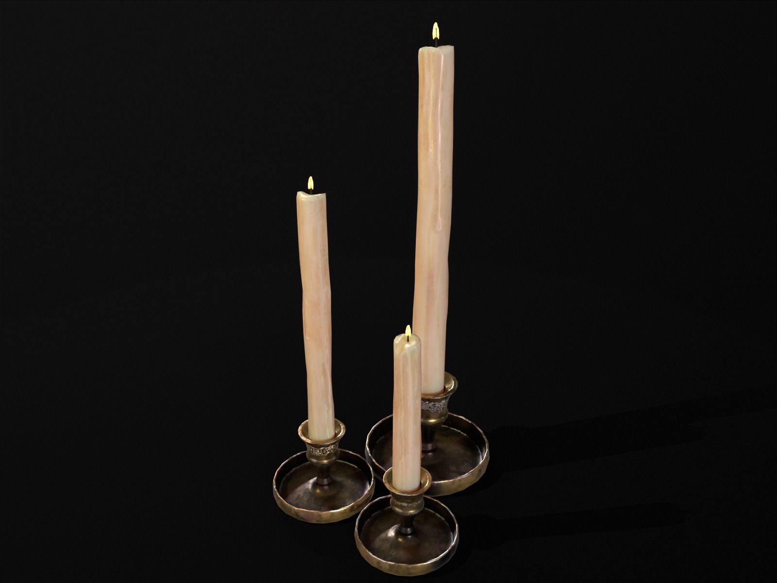 Medieval Elegant Brass Candle Stick Set Low-poly 3D model_6