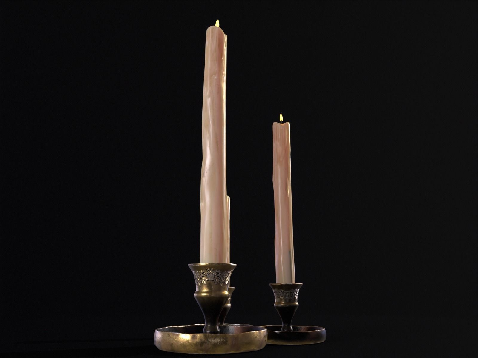 Medieval Elegant Brass Candle Stick Set Low-poly 3D model_18
