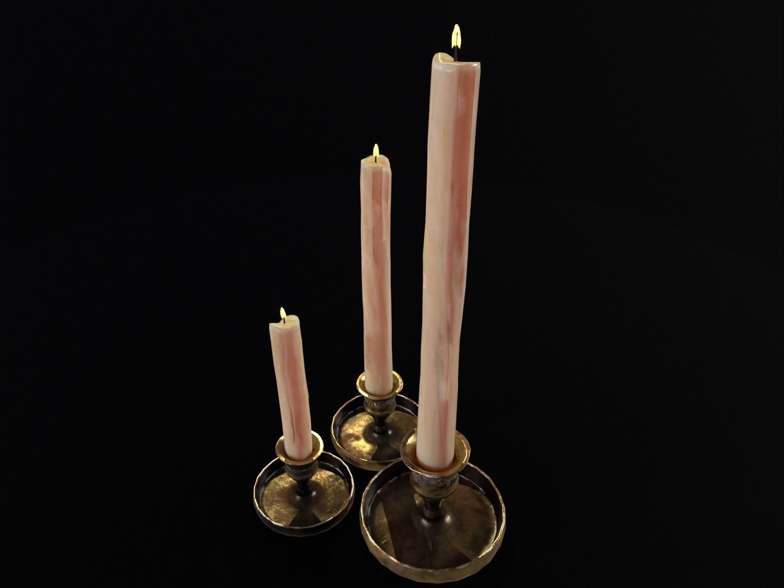 Medieval Elegant Brass Candle Stick Set Low-poly 3D model_14