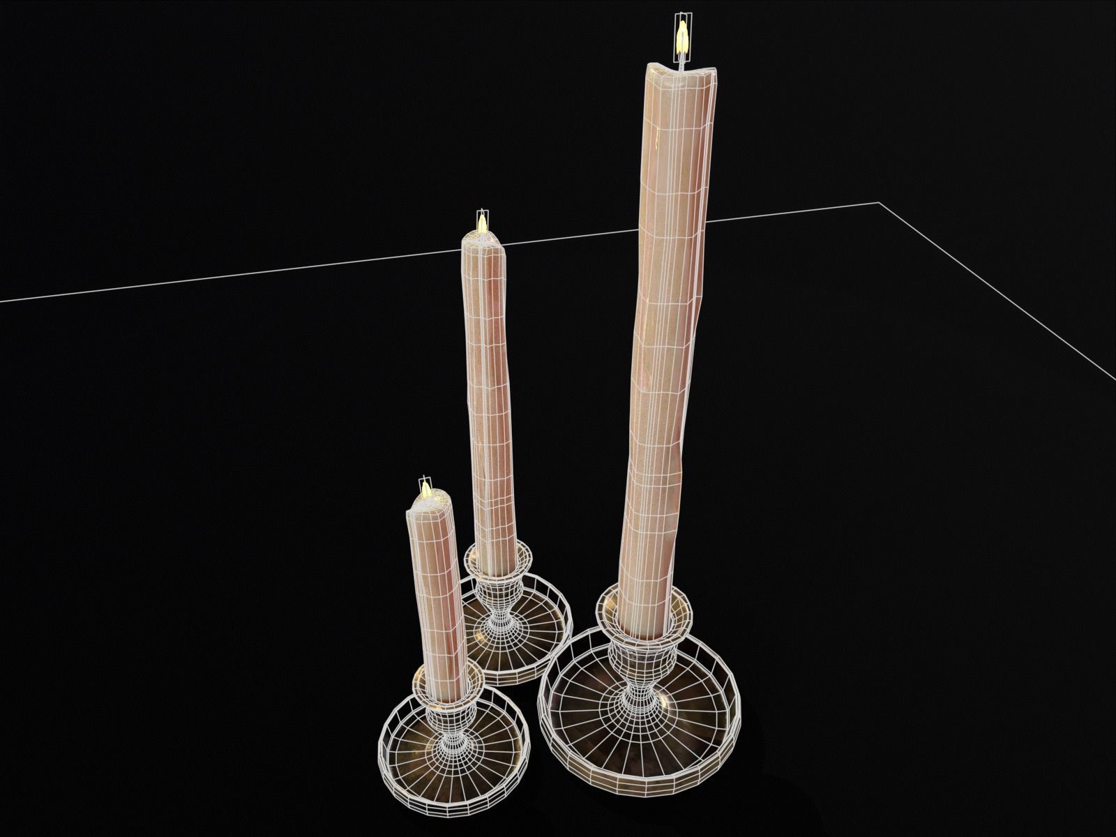 Medieval Elegant Brass Candle Stick Set Low-poly 3D model_13