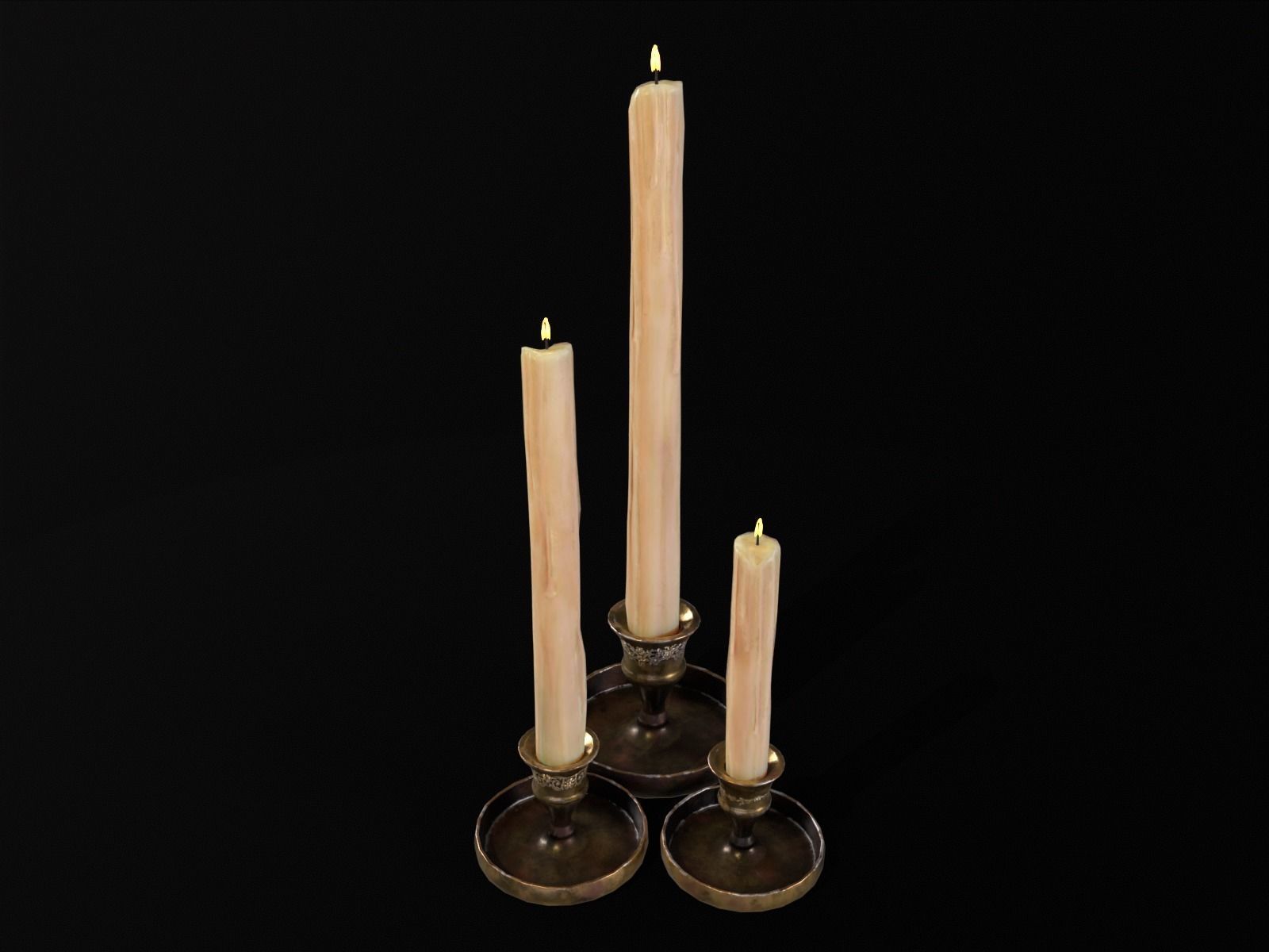 Medieval Elegant Brass Candle Stick Set Low-poly 3D model_2