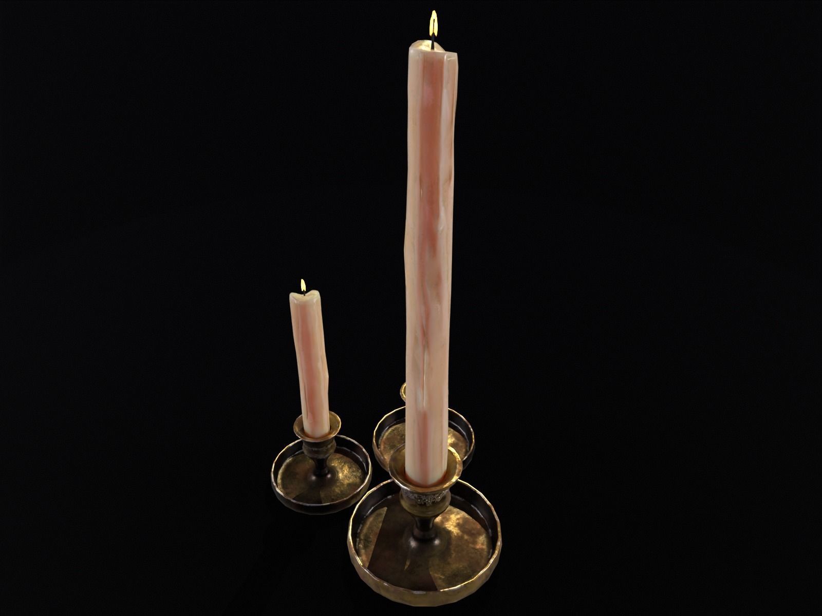 Medieval Elegant Brass Candle Stick Set Low-poly 3D model_16