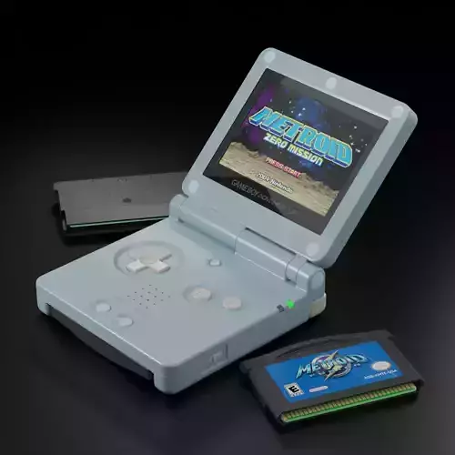 Gameboy Advance SP with game cart 3D model
