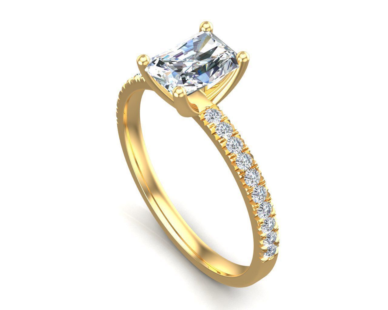 Radiant Cut Diamond Ring 3D print model_5