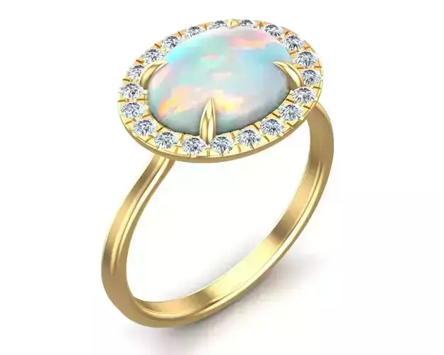 Opal White Cab Halo Diamond Ring