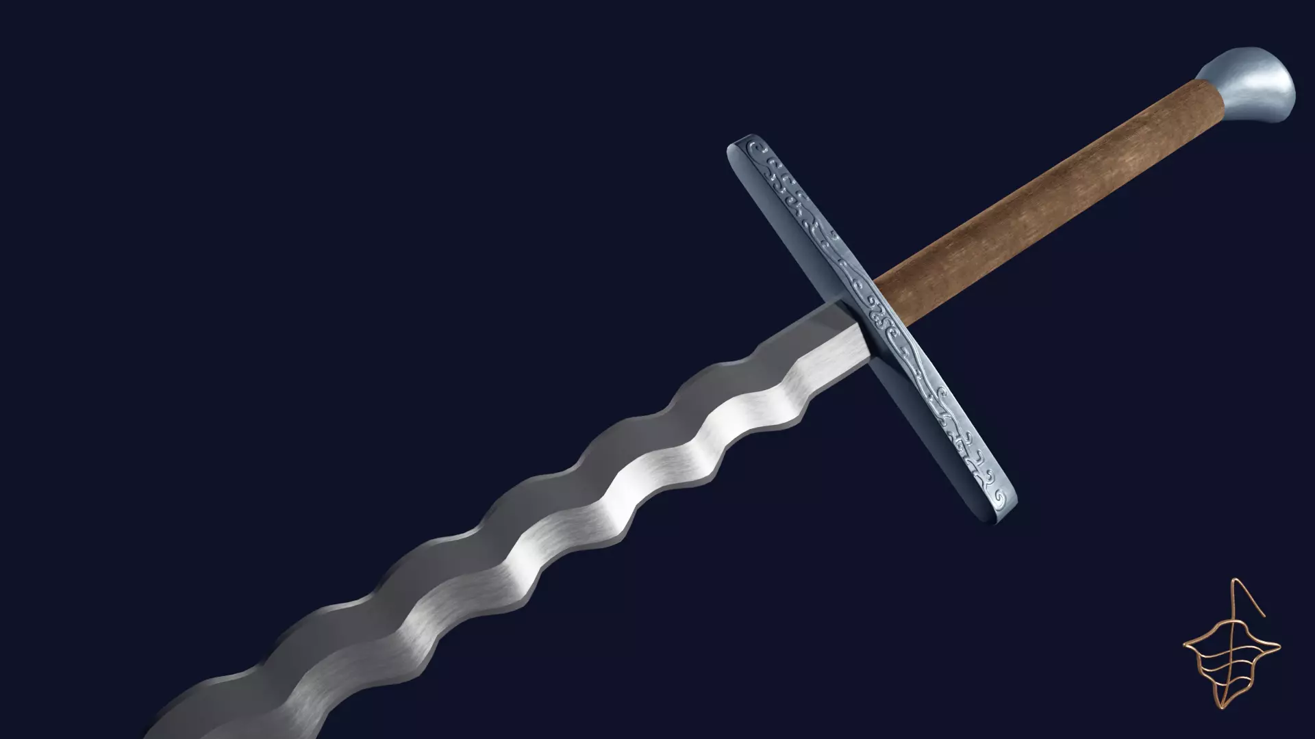 Flamberge sword with Grossmesser handle Low-poly 3D model_0