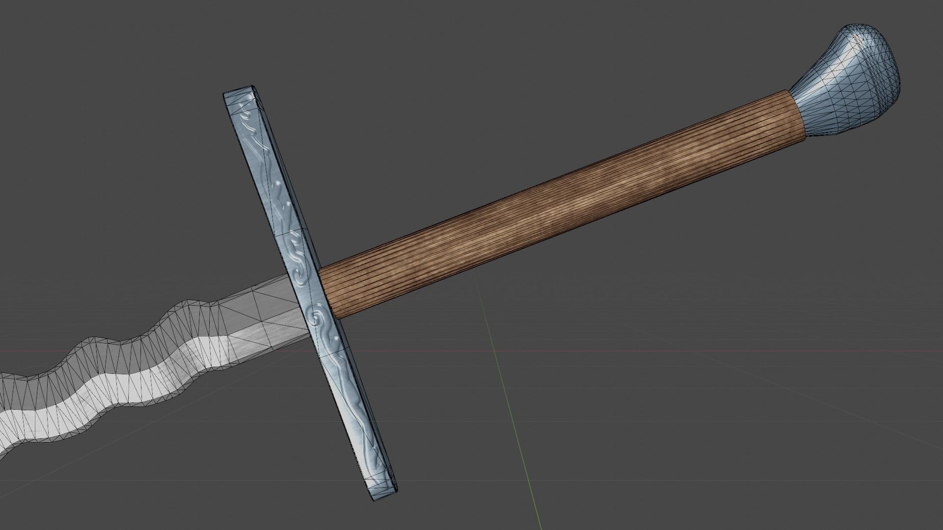 Flamberge sword with Grossmesser handle Low-poly 3D model_14