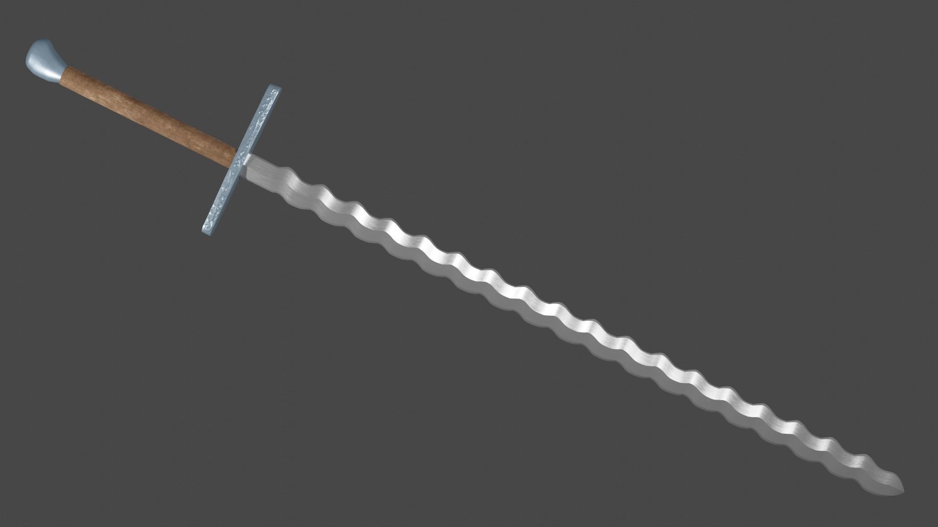 Flamberge sword with Grossmesser handle Low-poly 3D model_1