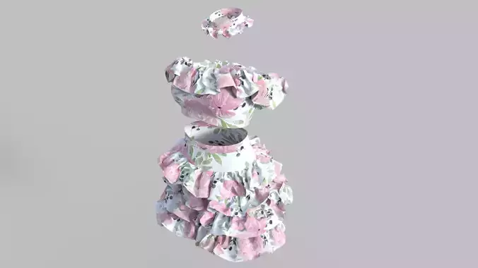 Female frilled skirt and frilled crop top and frilled choker 3D model