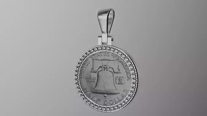 Moissanite silver American half dollar frame mount w large bail